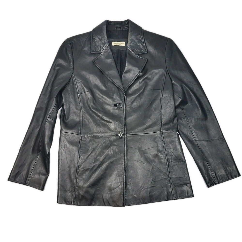 Valerie Steven Separates Black Leather Blazer Jacket Women’s Size Large